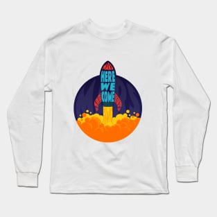 Mars Here We Come Spaceship Text Wrap Long Sleeve T-Shirt
